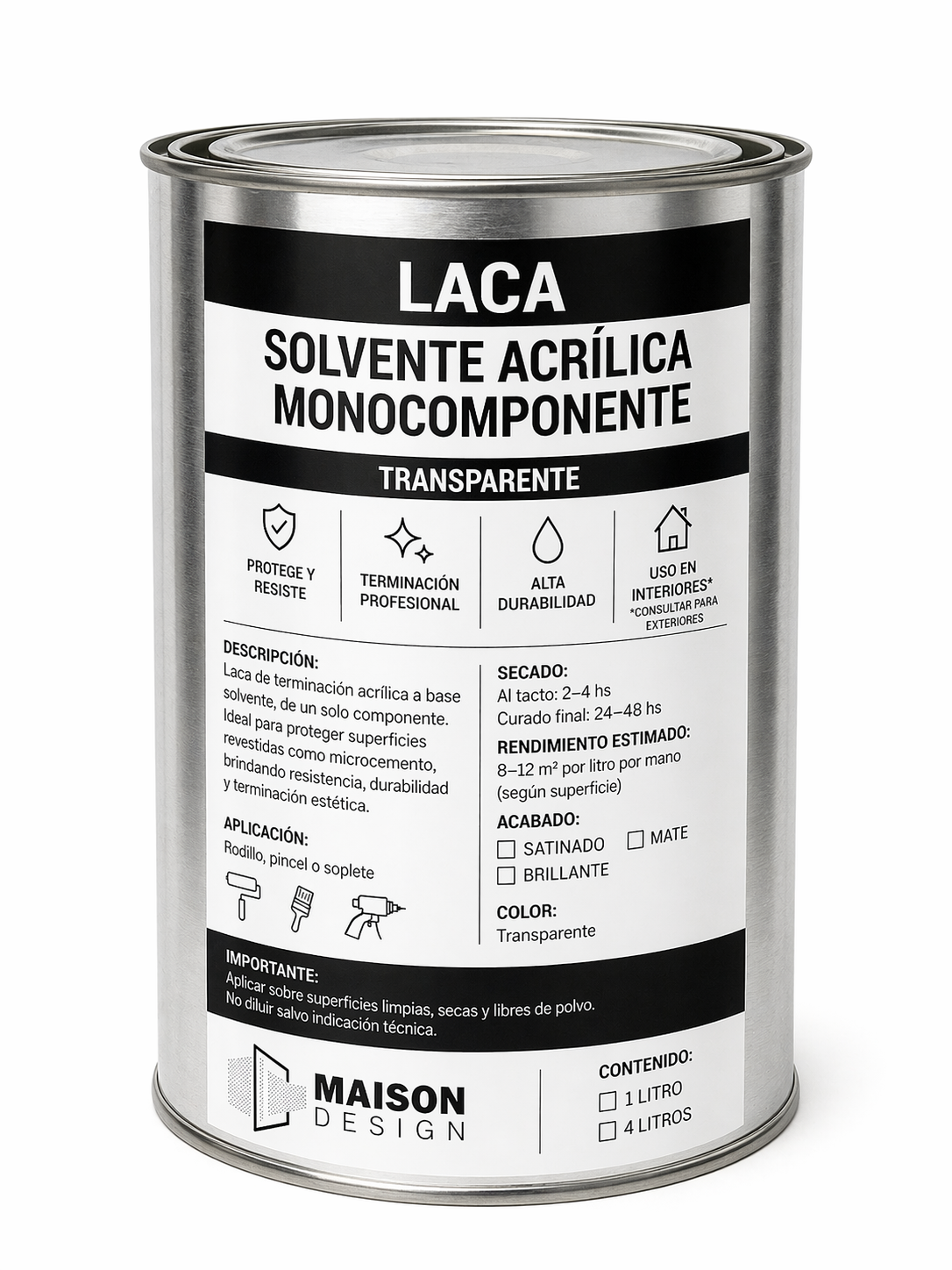 LACA SOLVENTE ACRILICA MONOCOMPONENTE